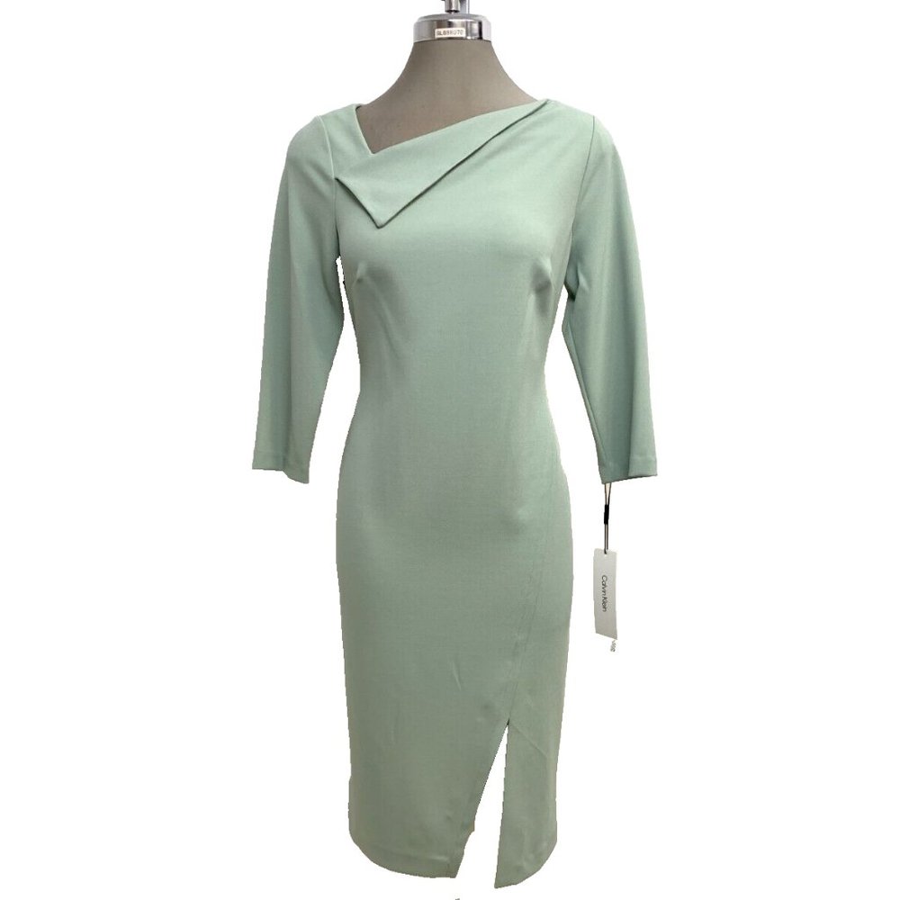 NWT Calvin Klein Sexy Elegant JADEITE Foldover Neckline Sheath Dress NEVER WORN